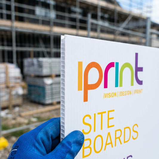 Close-up of Correx signs printed by Iprint & Design, Derry