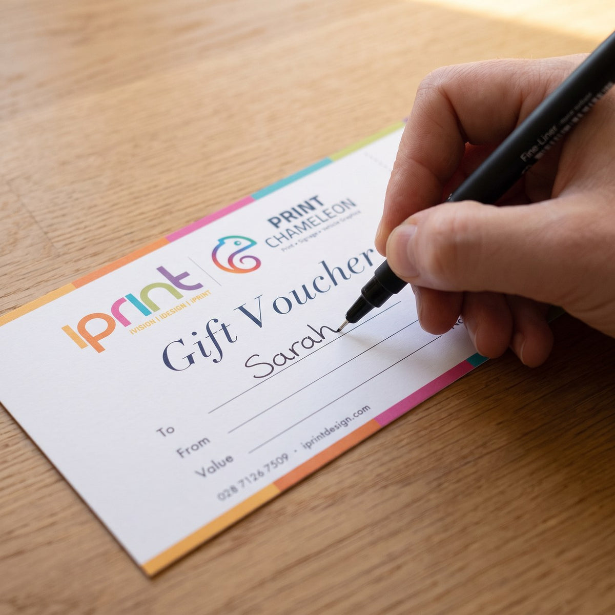 DL gift voucher on writable uncoated card with numbered stub