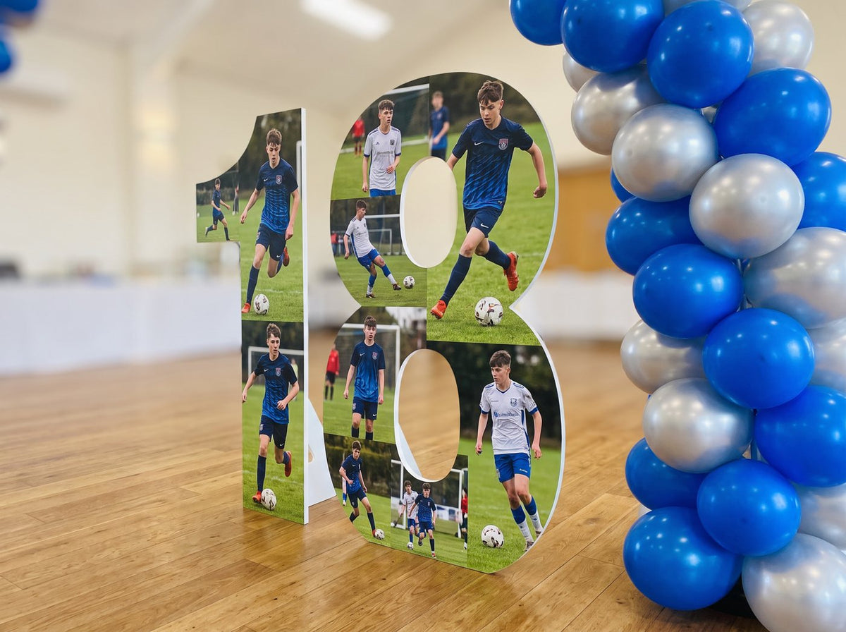 Giant 3ft number 18 cut from foamex and printed with football photos (example design)
