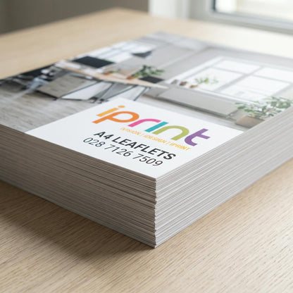 Close-up of A4 leaflets printed by Iprint & Design, Derry