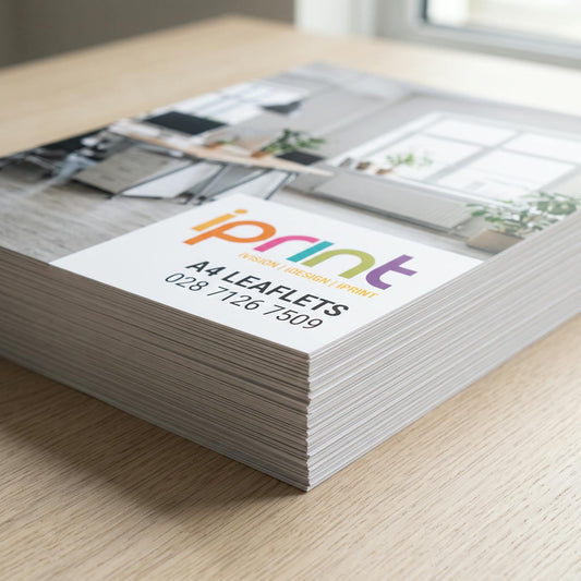 Close-up of A4 leaflets printed by Iprint & Design, Derry