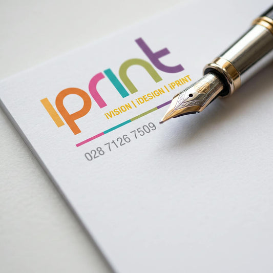 Close-up of A4 letterheads printed by Iprint & Design, Derry