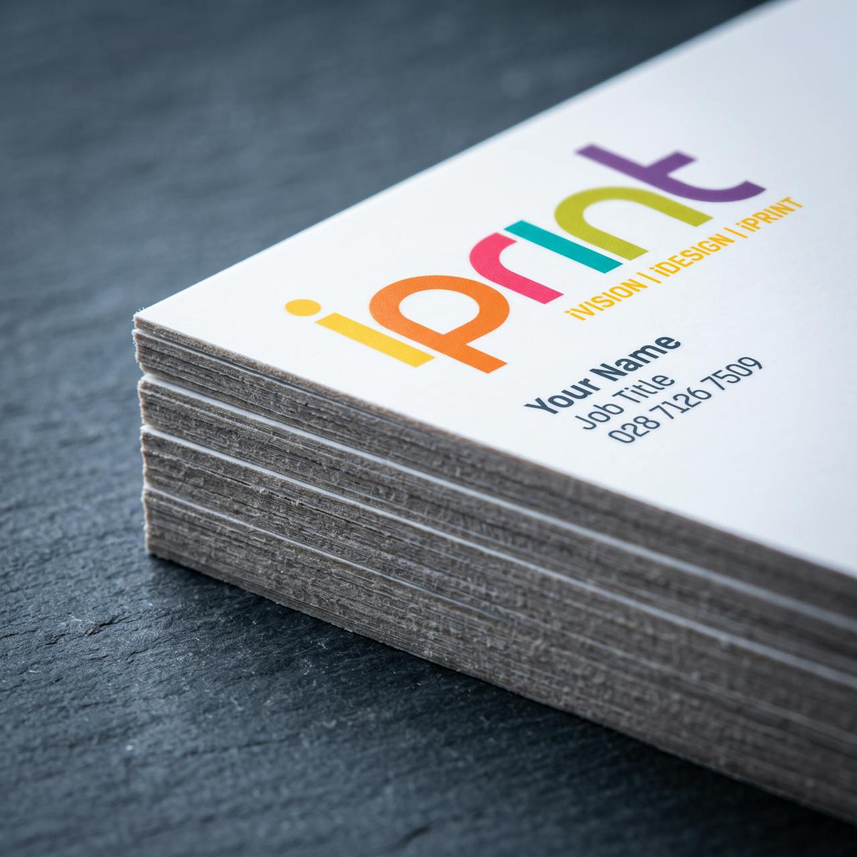 Close-up of business cards printed by Iprint & Design, Derry