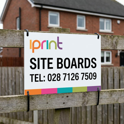 Correx site board printed by Iprint & Design, Derry, cable-tied to a fence