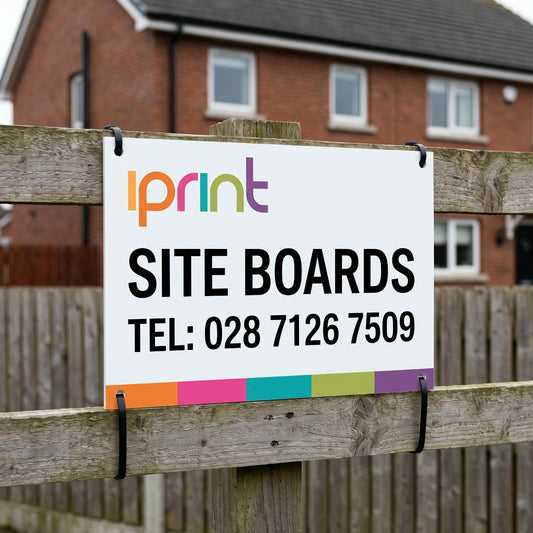 Correx site board printed by Iprint & Design, Derry, cable-tied to a fence