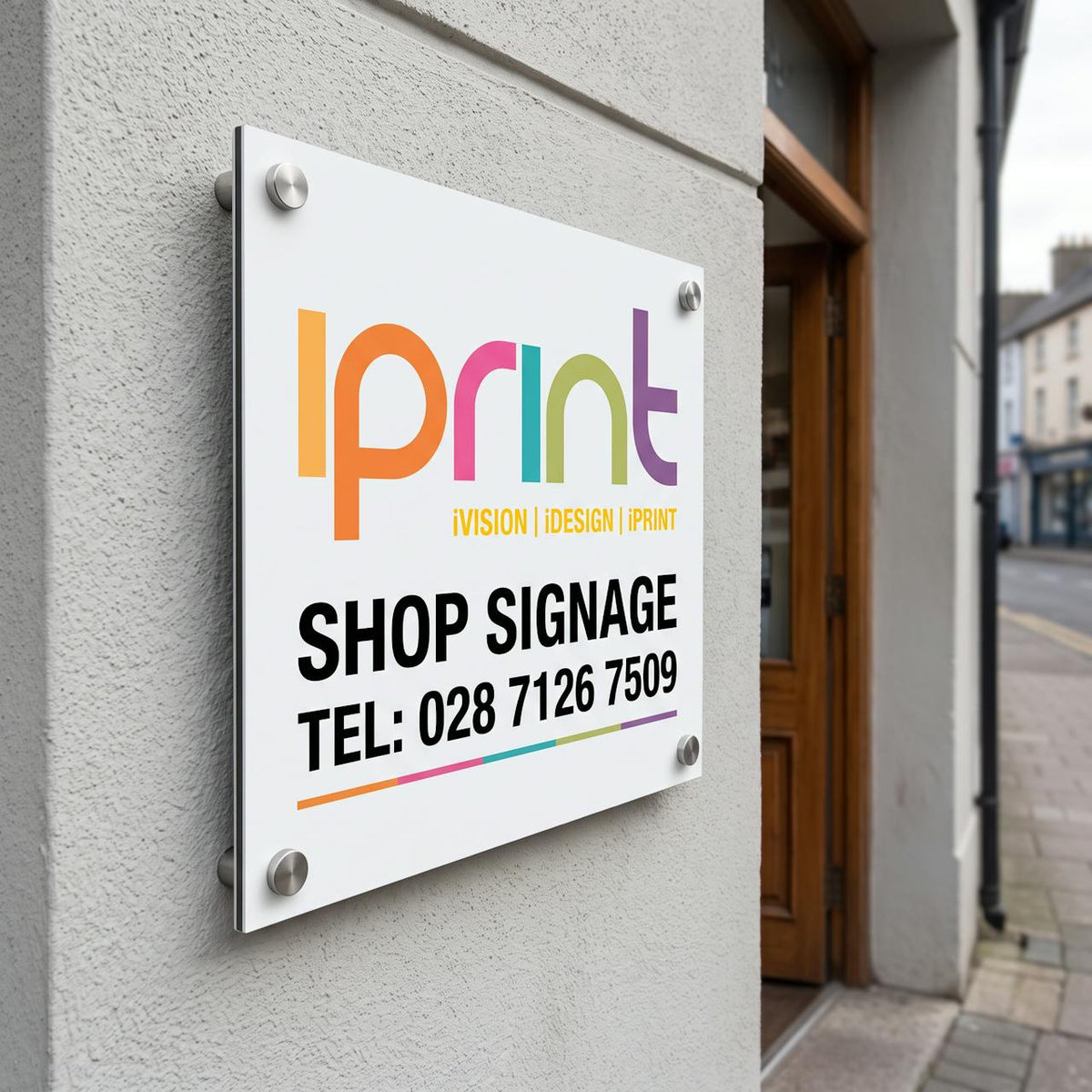Dibond aluminium shop sign printed by Iprint & Design, Derry