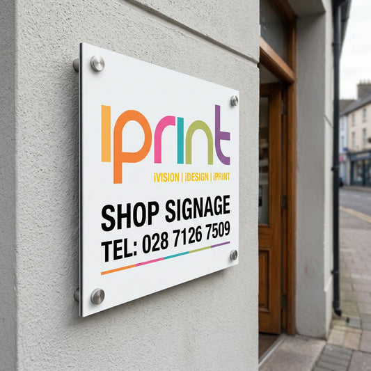 Dibond aluminium shop sign printed by Iprint & Design, Derry