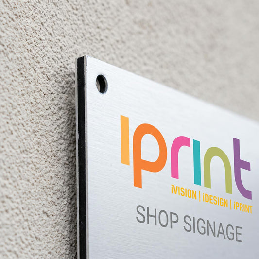 Close-up of Dibond signs printed by Iprint & Design, Derry
