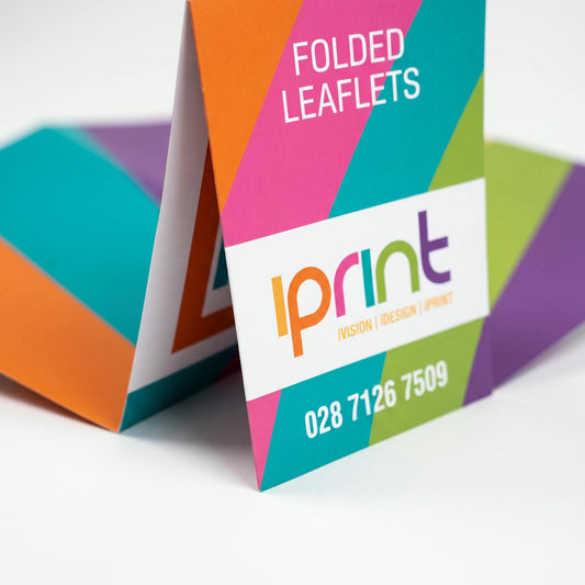 Close-up of folded leaflets printed by Iprint & Design, Derry