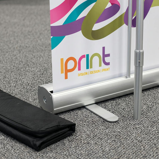 Close-up of pop-up roller banner printed by Iprint & Design, Derry